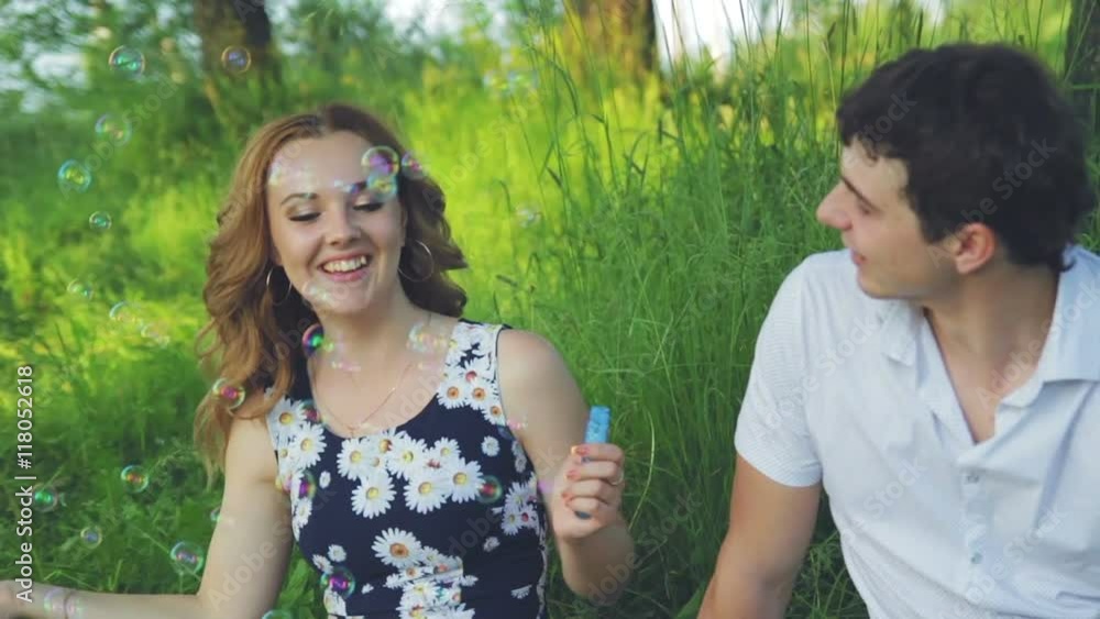 Happy couple in love at a picnic, Slow Motion Happy couple in love at a picnic, Slow Motion