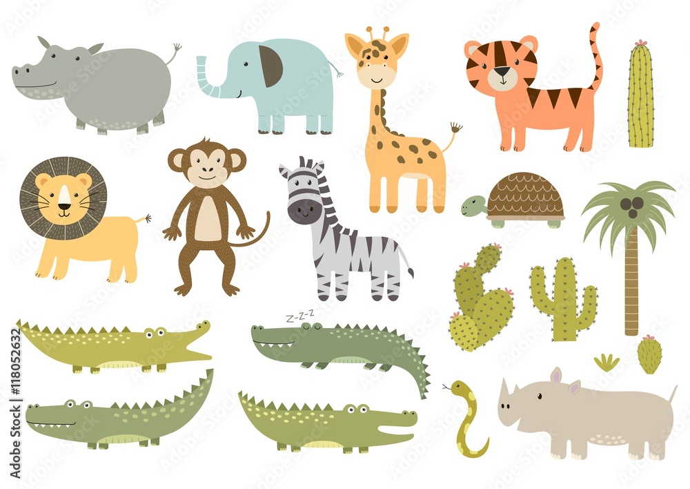 Obraz premium Cute isolated safari animals collection