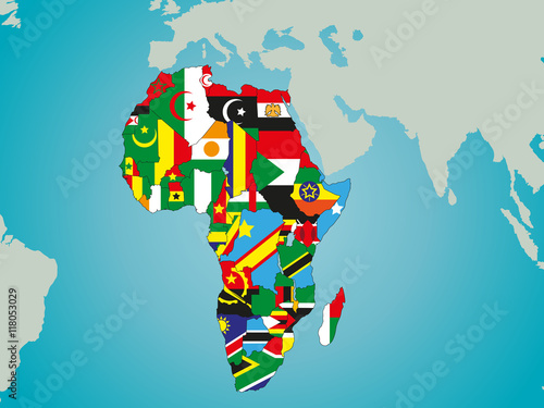 political map of Africa with the flags