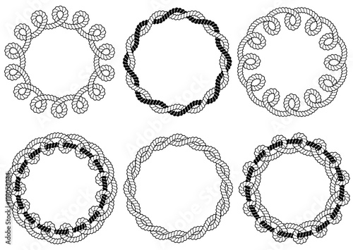 Set of six monochrome vector frames with ropes