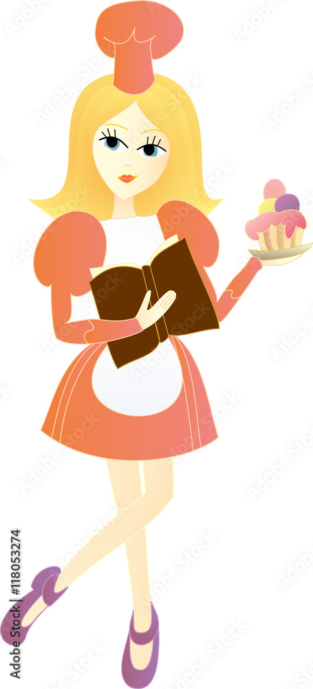 Chef girl with cooking book and ice-cream Chef girl with cooking book and ice-cream