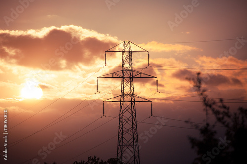 Konstfotografi Electricity pylon and power lines