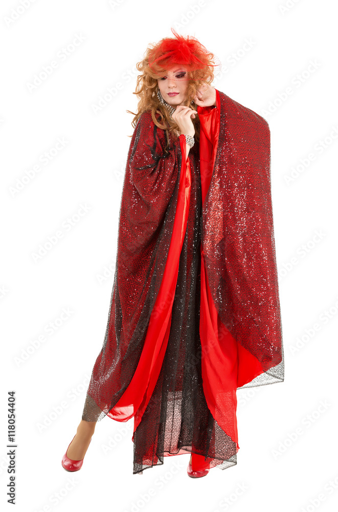 Portrait Drag Queen in Woman Red Dress Performing
