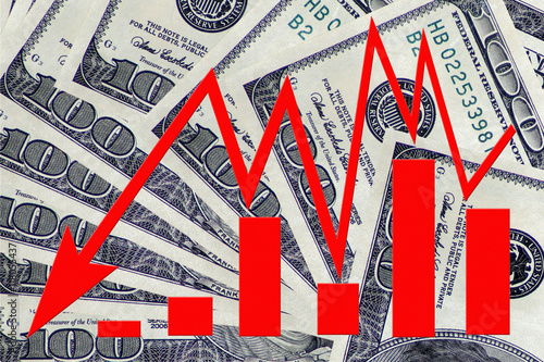 Bild auf Leinwand The red arrow icon on a background of money