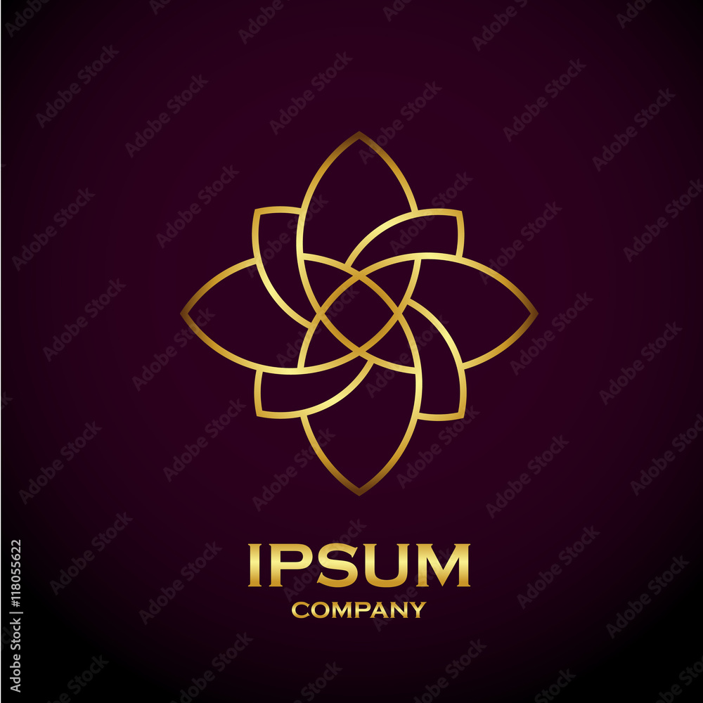 Beautiful flower gold line decoration vector logo Beautiful flower gold line decoration vector logo