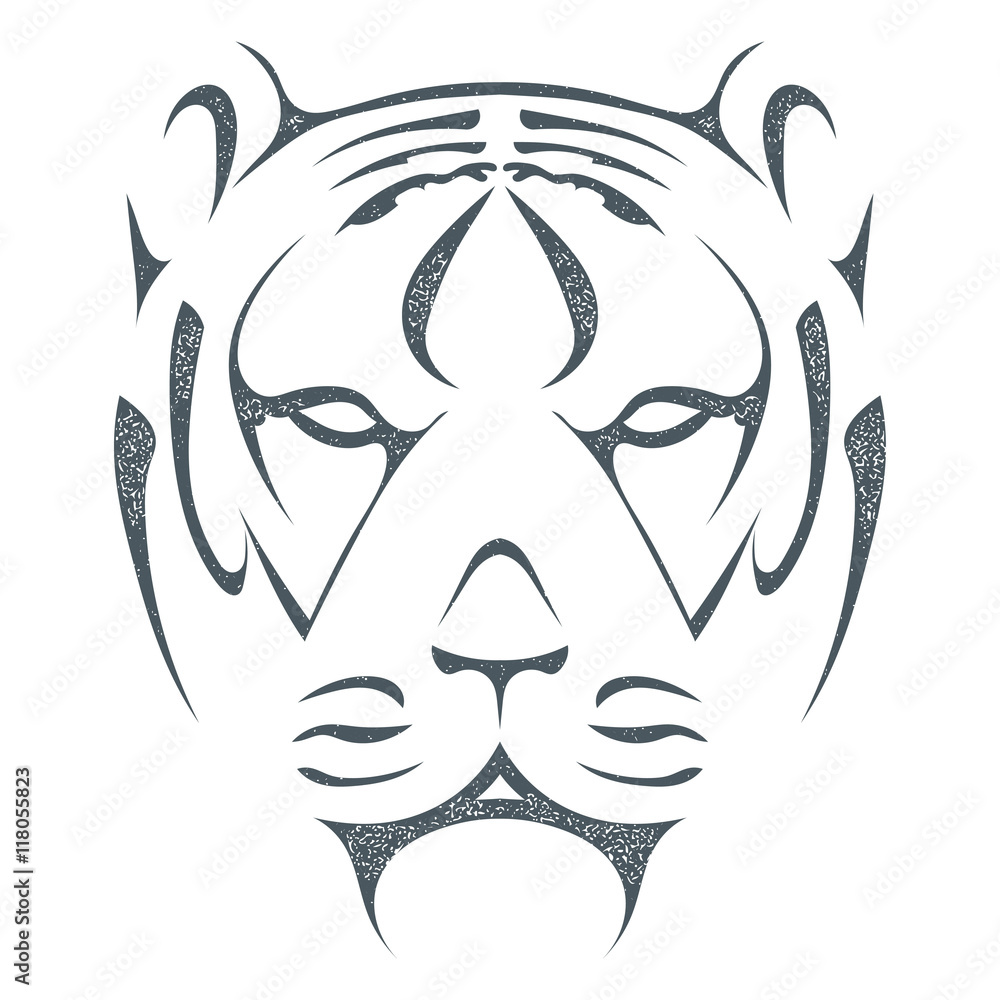 Sketch black silhouette of tiger head isolated on white backgrou Sketch black silhouette of tiger head isolated on white backgrou