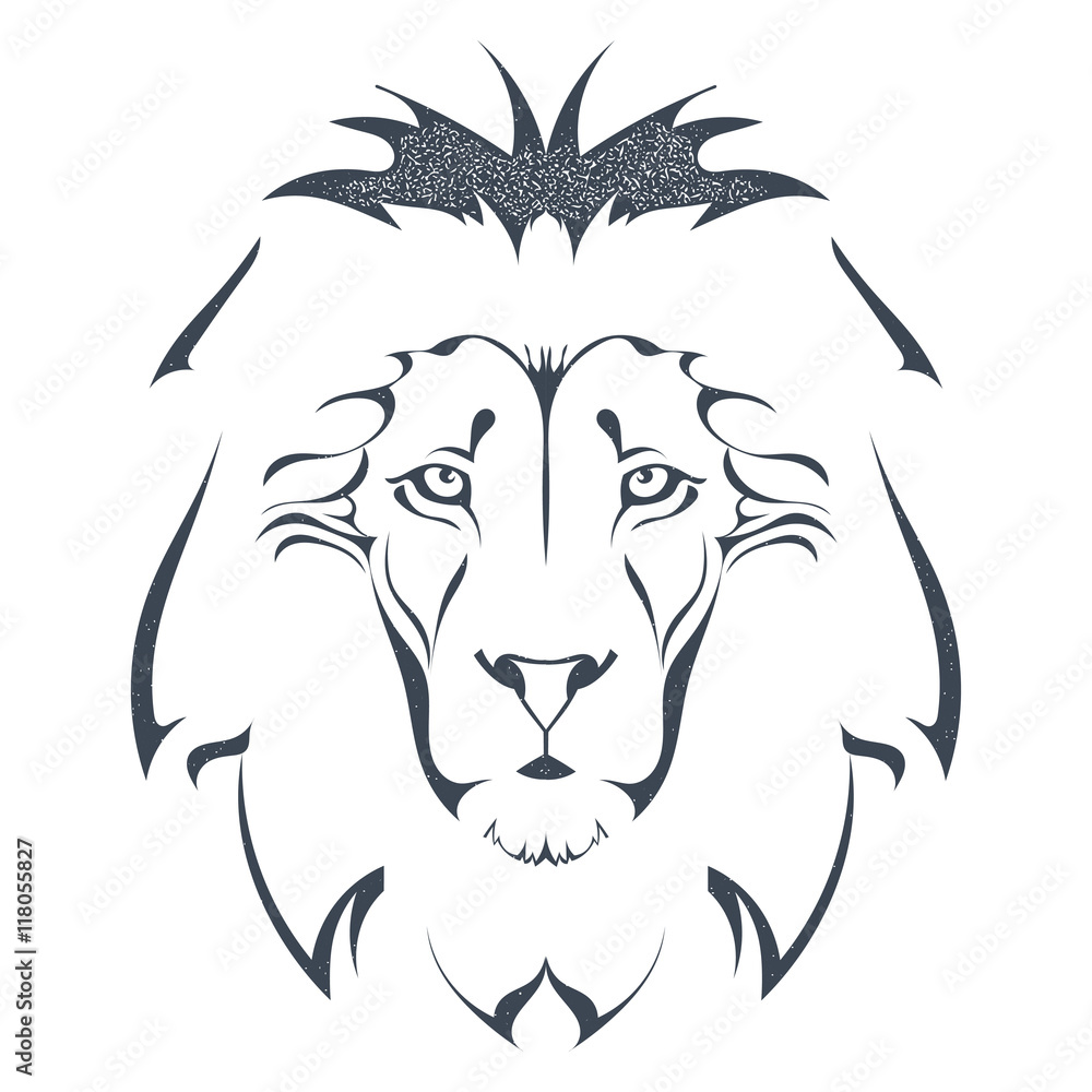 Fototapeta premium Sketch black silhouette of a lion head isolated on white backgro