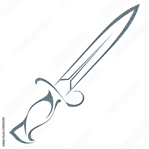 Sketch black sword isolated on white background. Weapons vintage