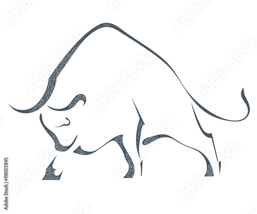 Sketch silhouette a angry bull on a white background, in grunge