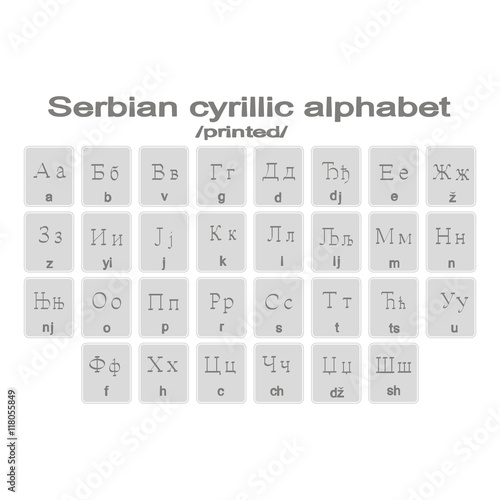 Set of monochrome icons with printed serbian cirillic alphabet for your design