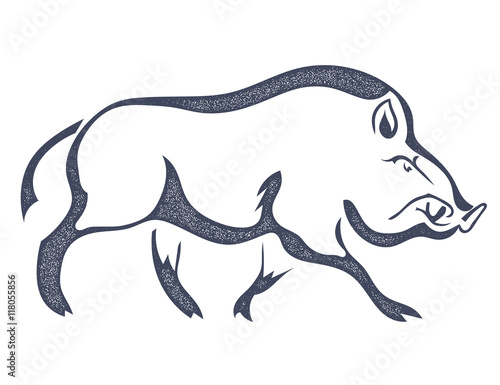 Sketch grunge black wild boar in the profile. Stock vector illus