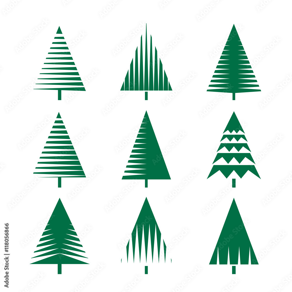 Set of Green Christmas Tree. Vector Illustration and Icons Set of Green Christmas Tree. Vector Illustration and Icons