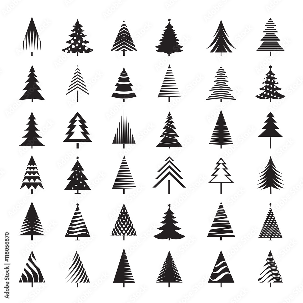 Set of Black Christmas Tree. Vector Illustrations. Set of Black Christmas Tree. Vector Illustrations.