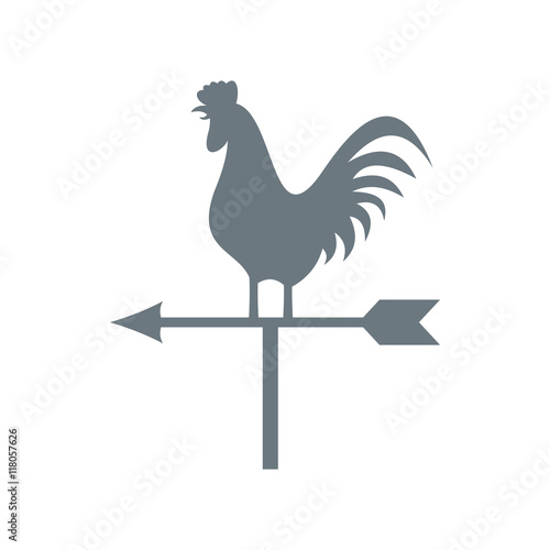 White weather vane with cock icon in flat style on a white background