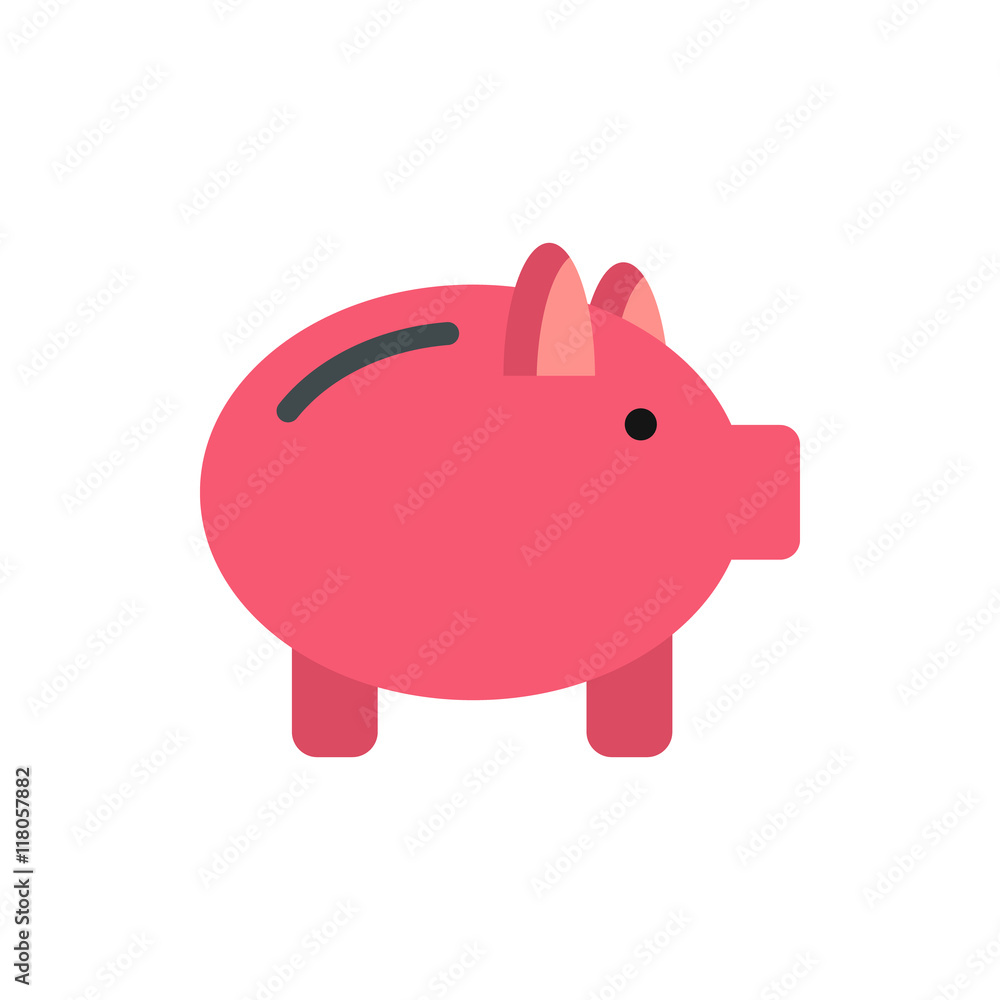 Fototapeta premium Pink piggy bank icon in flat style on a white background