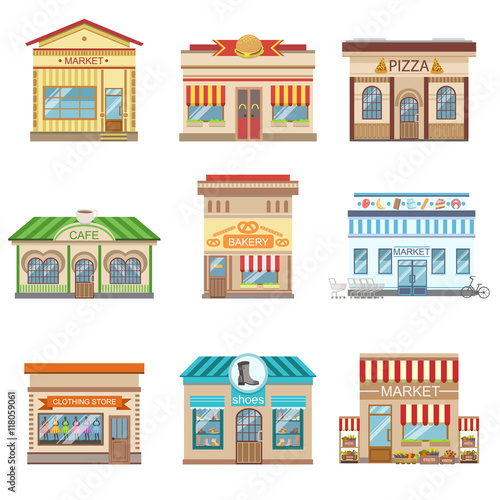 Commercial Buildings Facade Design Set Of Stickers