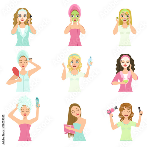 Women Doing Home Hair And Skin Treatment Procedures