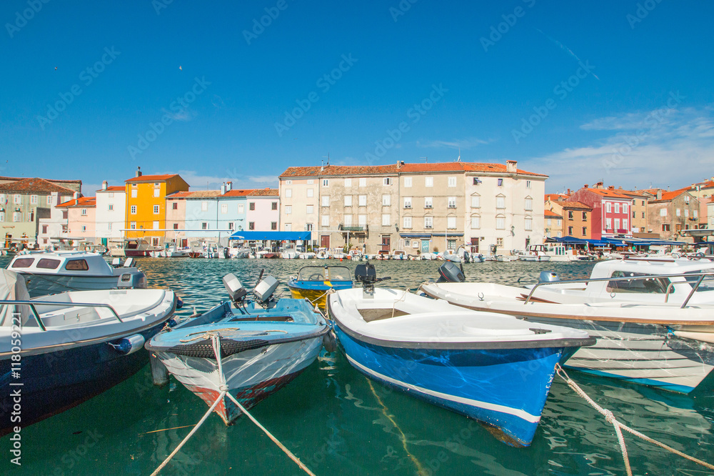      Fishing boats in marine in town of Cres, waterfront, Island of Cres, Kvarner, Croatia 