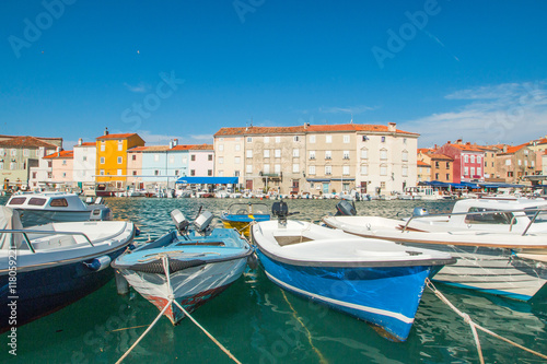  Fishing boats in marine in town of Cres, waterfront, Island of Cres, Kvarner, Croatia 