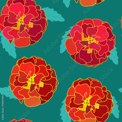 Fototapeta Naklejka Na Ścianę i Meble -  Natural Seamless Pattern Background from Tagetes Flowers Vector 