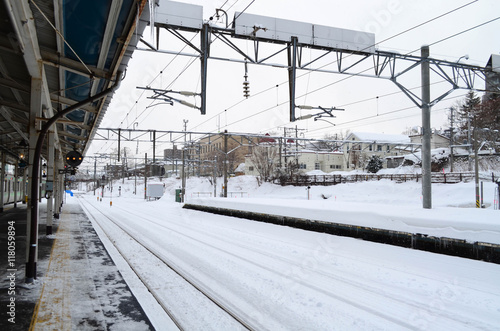 City scape of Otaru train station in winter, Japan