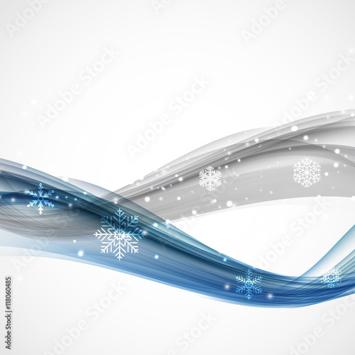 Abstract Christmas and New Year Wave Background with Lights and