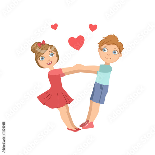 Boy And Girl Swinging WIth Hearts Around Them
