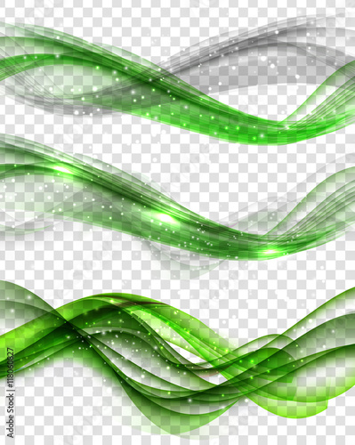 Abstract Blue Wave SAbstract Green Wave Set on Transparent Backg