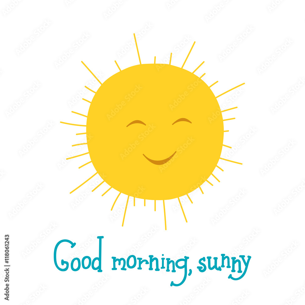 Funny sun smiling in the sky. Good morning theme vector ...