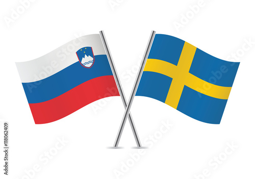 Slovenian and Swedish flags. Vector illustration.