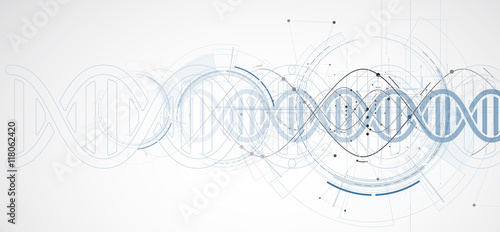dna and medical and technology background. futuristic molecule structure presentation photo