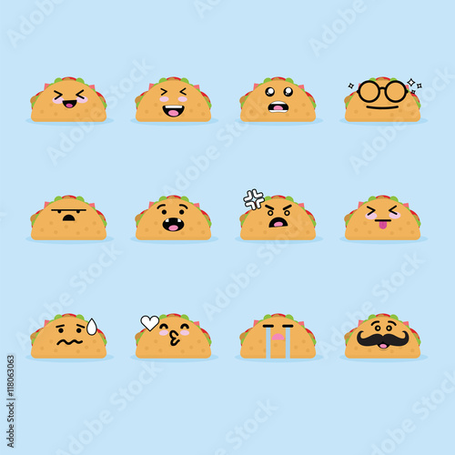Smile emoji emoticon face in taco with a lot of variation