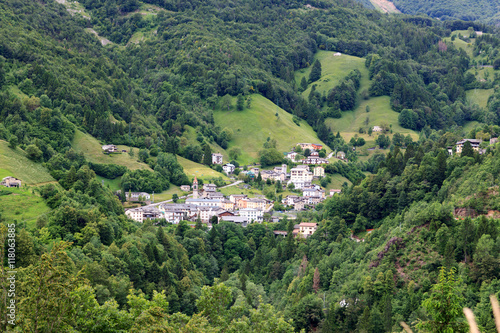 Panorama of village Valtorta in the mountains in Lombardy, Italy