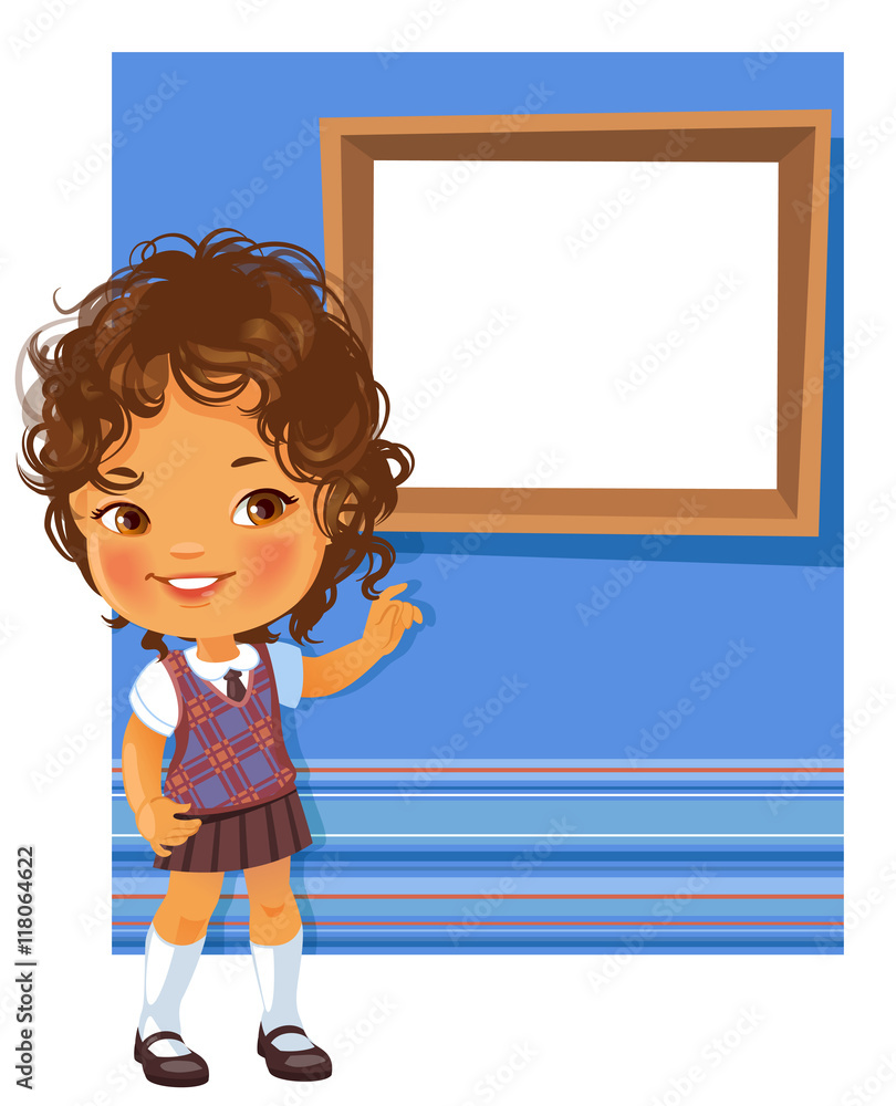 Cute little girl wearing school uniform