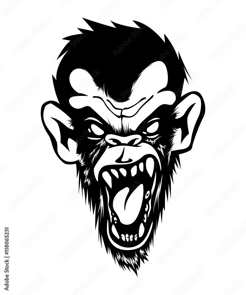 Mad Angry Bad Chimp Ape Monkey Gorila Ink Black White Mad Angry Bad Chimp Ape Monkey Gorila Ink Black White