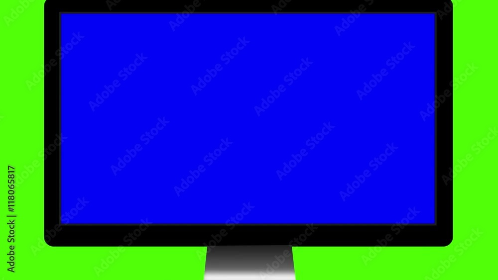 Monitor with Blue Screen on a Green Background, 4K video, fullHD screen Monitor with Blue Screen on a Green Background, 4K video, fullHD screen