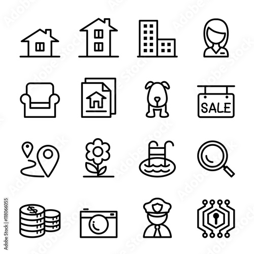 Real estate icon set in thin line style