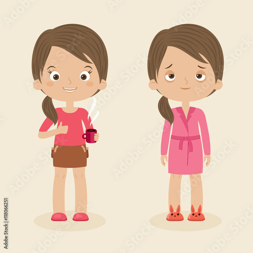 Sleepy and awake women