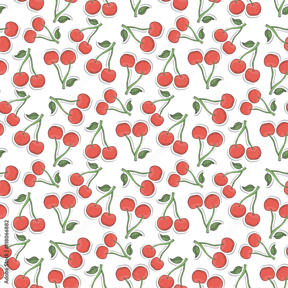 Cherry pattern vector on a white background hand draw Cherry pattern vector on a white background hand draw