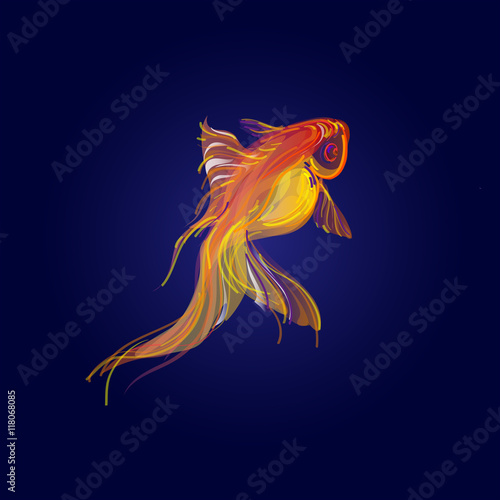 Golden fish isolated on blue background.
