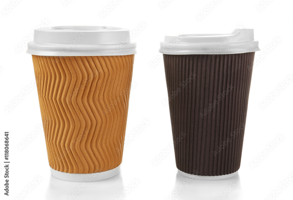 Coffee cardboard cups isolated on white Coffee cardboard cups isolated on white