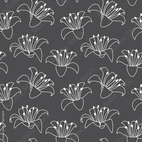 Hand drawn lily or lilies seamless tiling repeat pattern