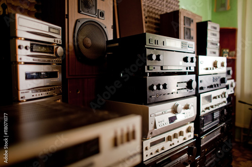 Old hi-fi receivers and tape deck recorders photo