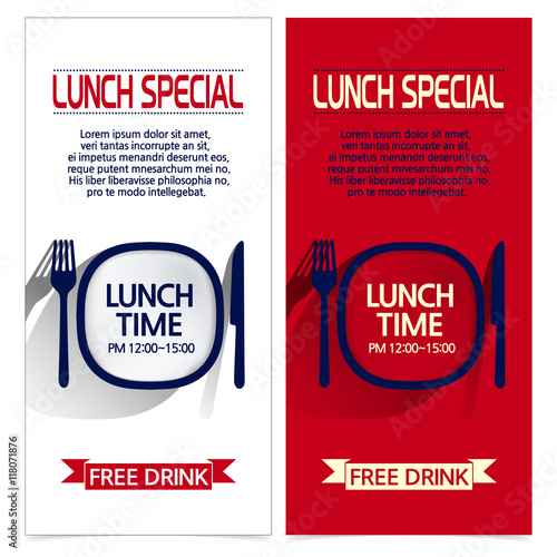 set of brochures with lunch time images