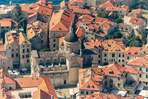 Arial view of the Assumption Cathedral of Dubrovnik, Croatia