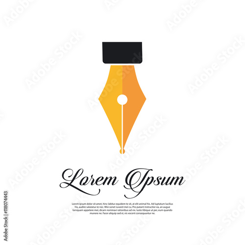 Fountain pen icon vintage style with gold pen