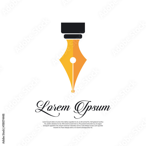 Fountain pen icon vintage style with gold pen