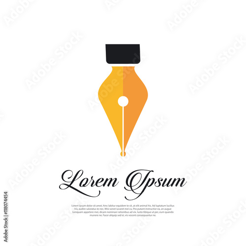 Fountain pen icon vintage style with gold pen