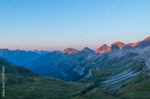 Beautiful sunset with alpine glow in the Lechtal Alps, Austria