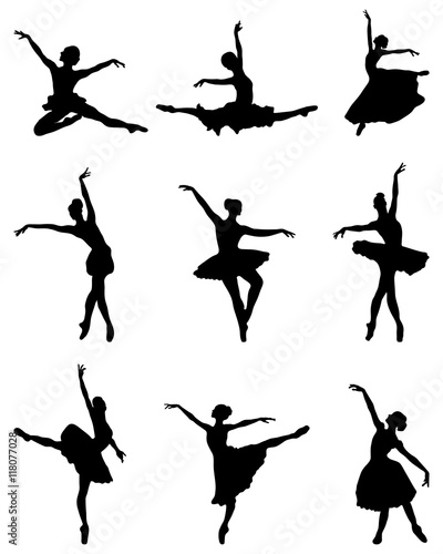 Black silhouettes of ballerinas, vector